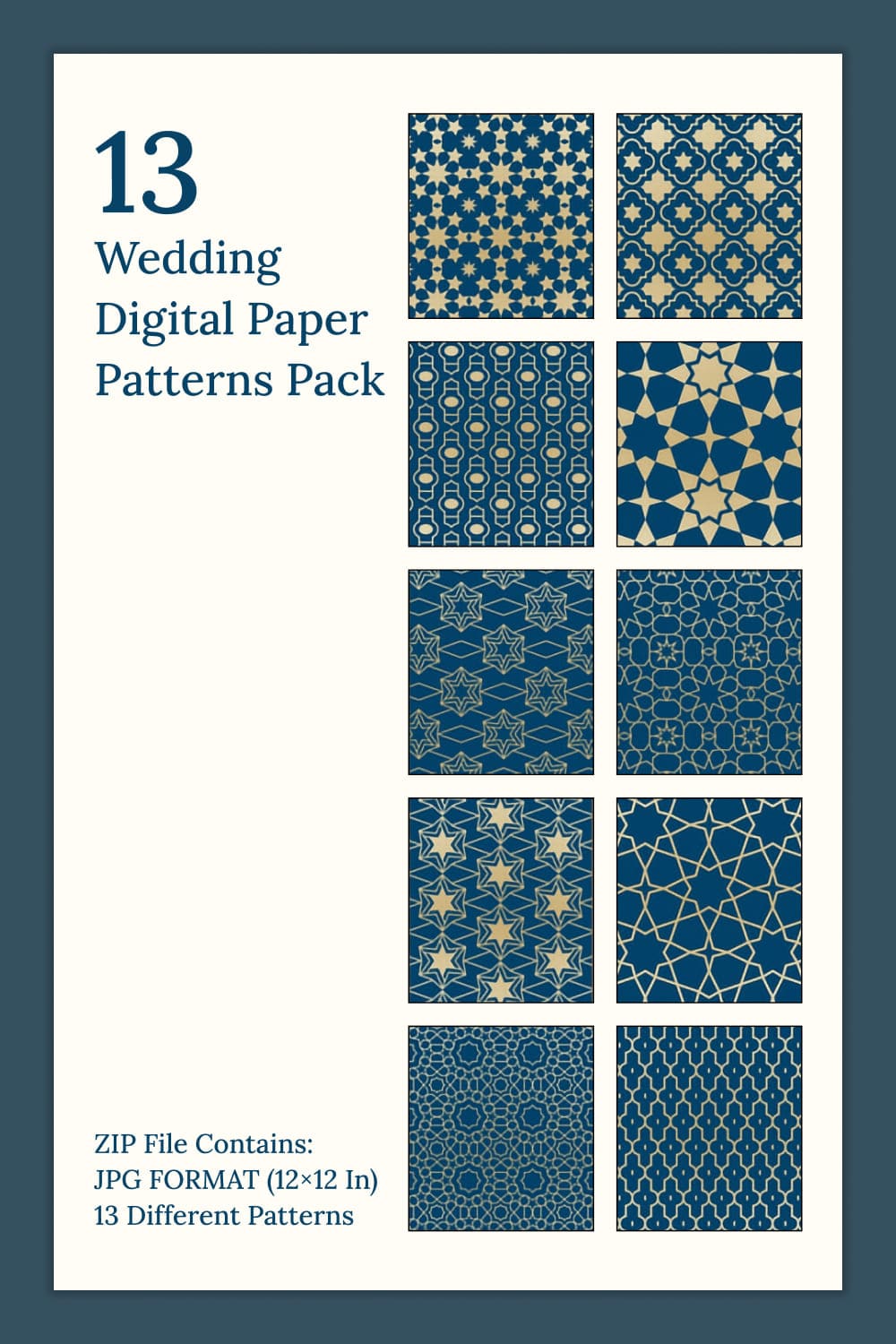 Dark blue background on which patterns are drawn in gold.