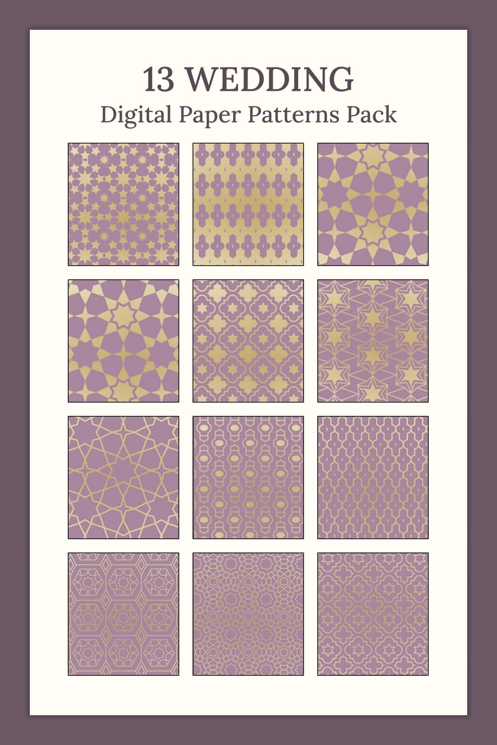 Various golden patterns are drawn on purple backgrounds.