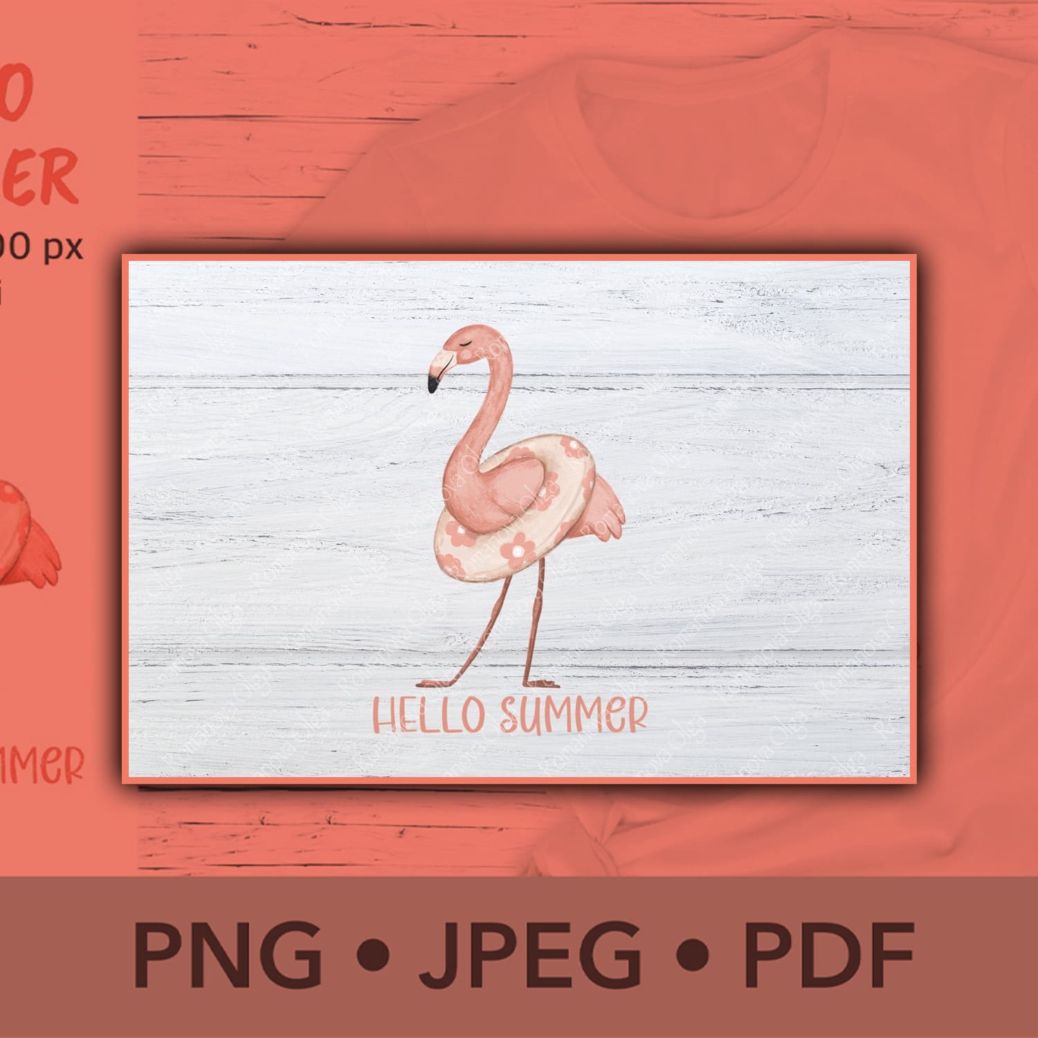 Flamingo summer sublimation design hello summer, second picture 1500x1500.
