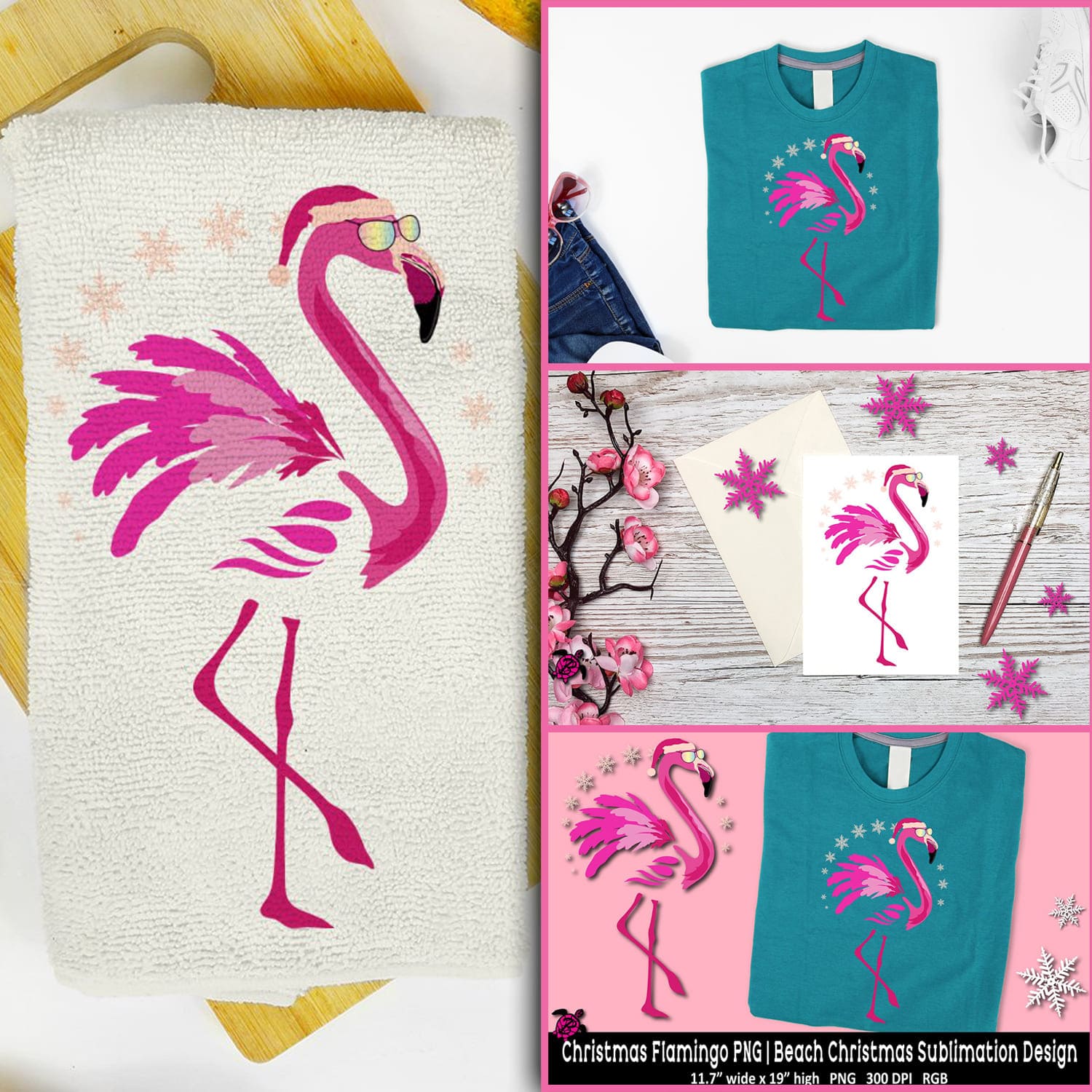 Christmas flamingo PNG beach christmas sublimation, the second picture 1500x1500.