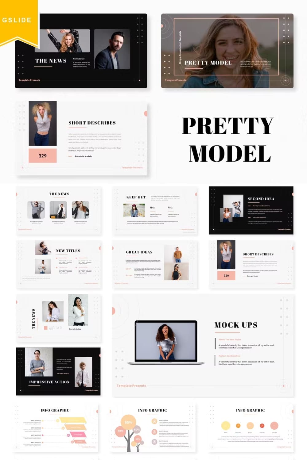 Beautiful model google slides template, picture for Pinterest 1000x1500.