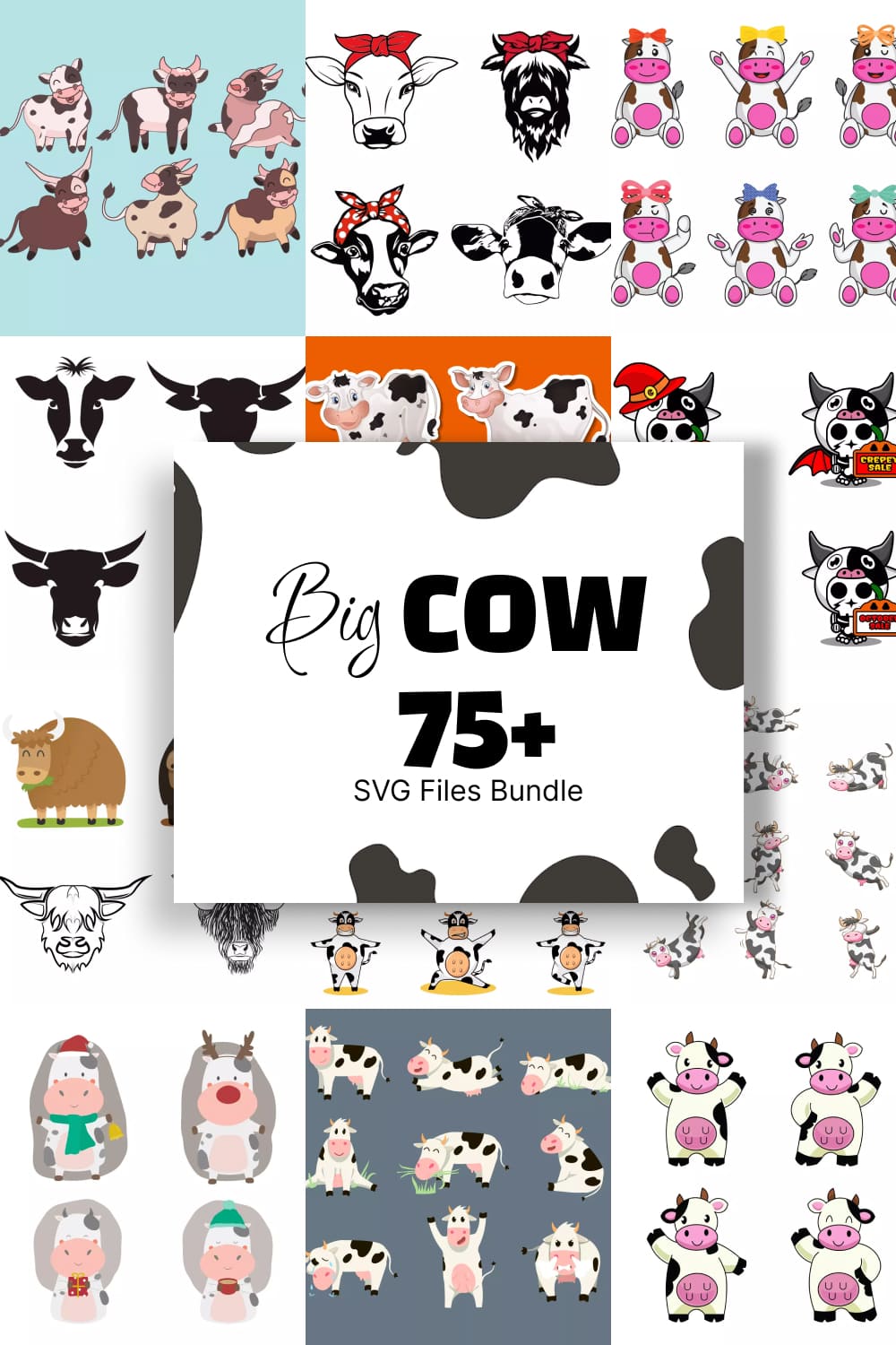 Large collection of cow stickers and decals.