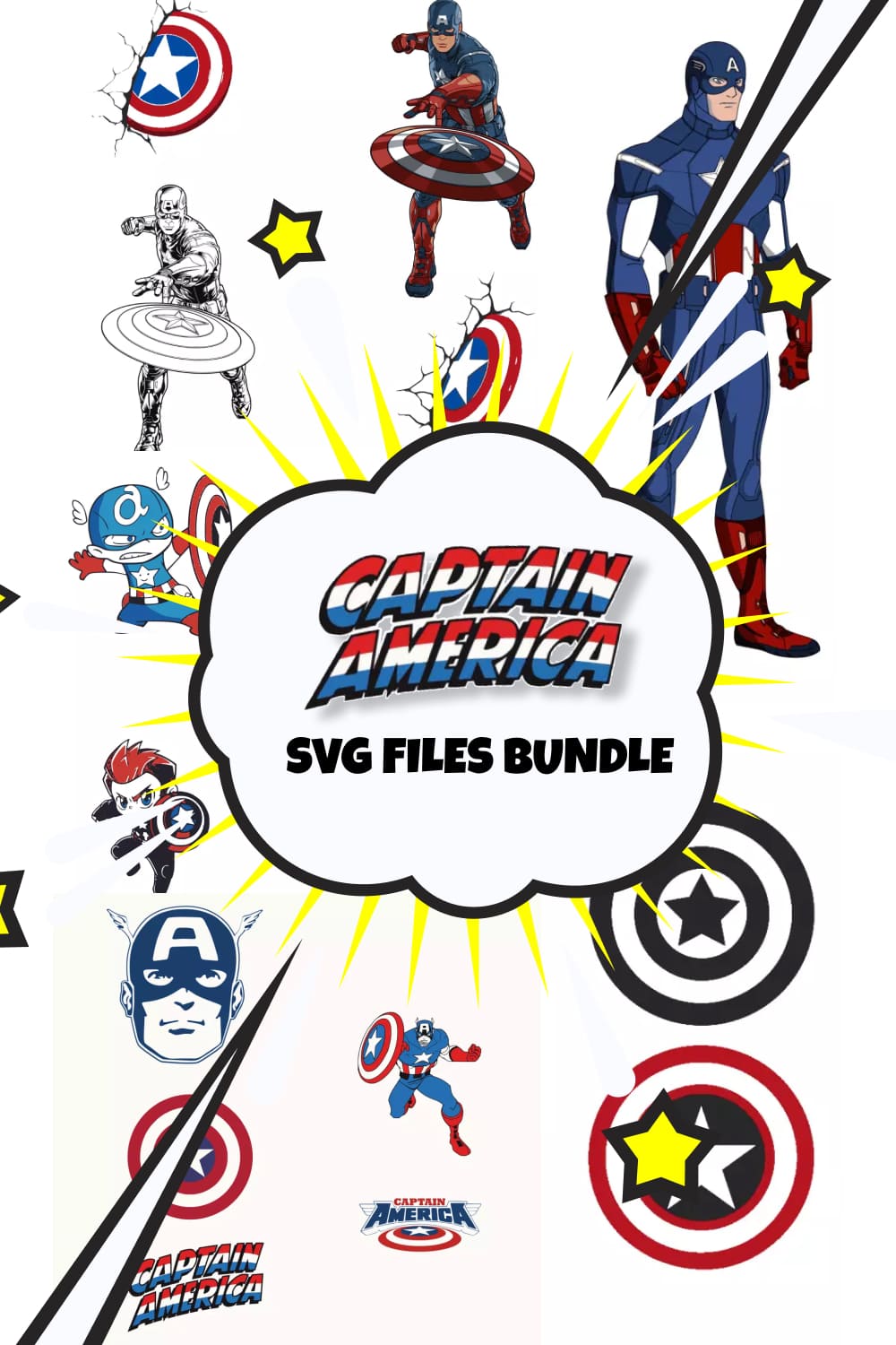 Captain america SVG files bundle, picture for Pinterest.