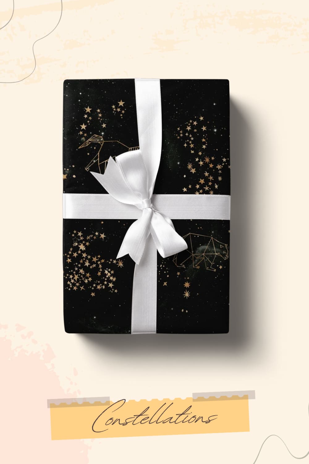Black wrapping paper with constellations.