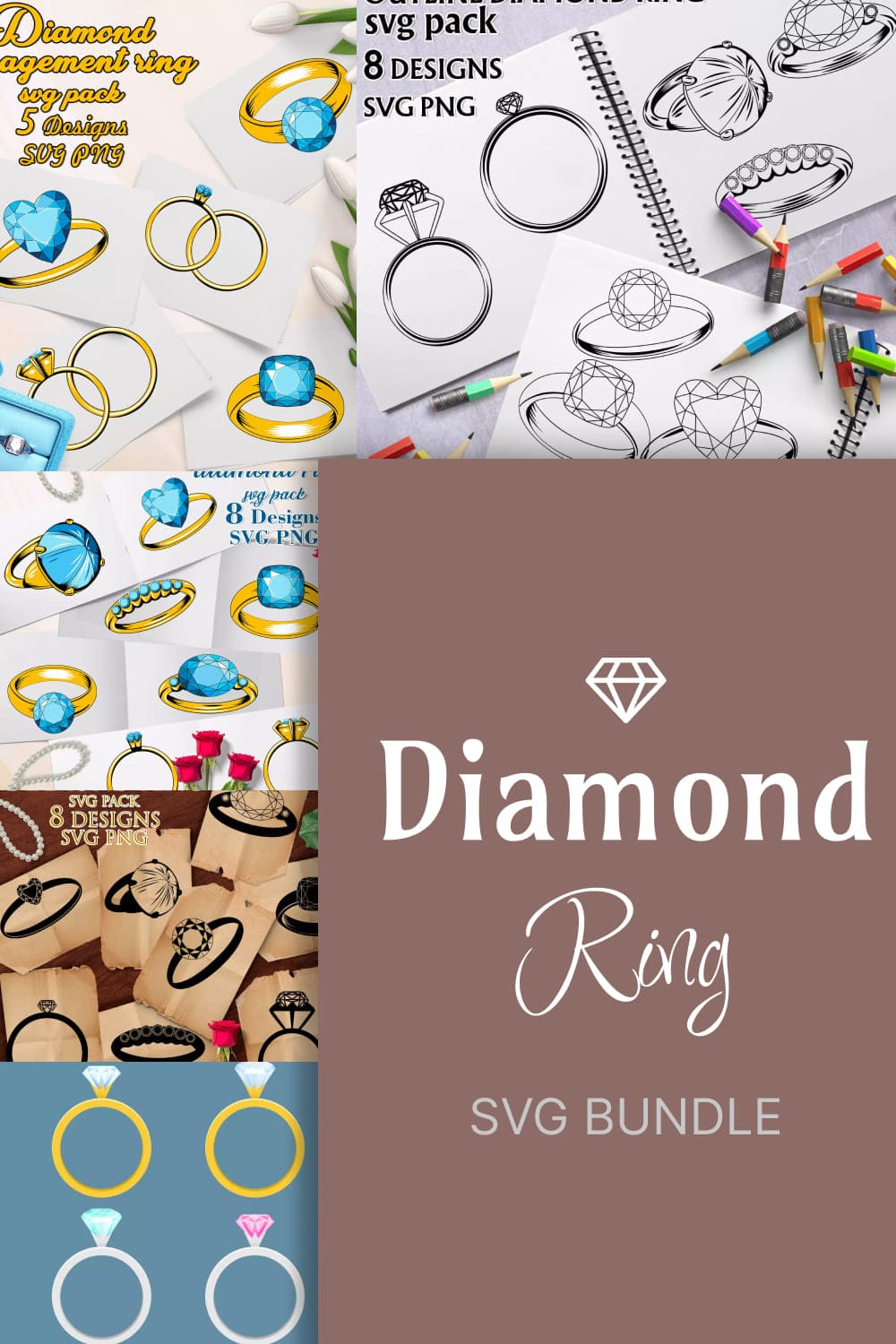 Diamond ring svg bundle, picture for pinterest.