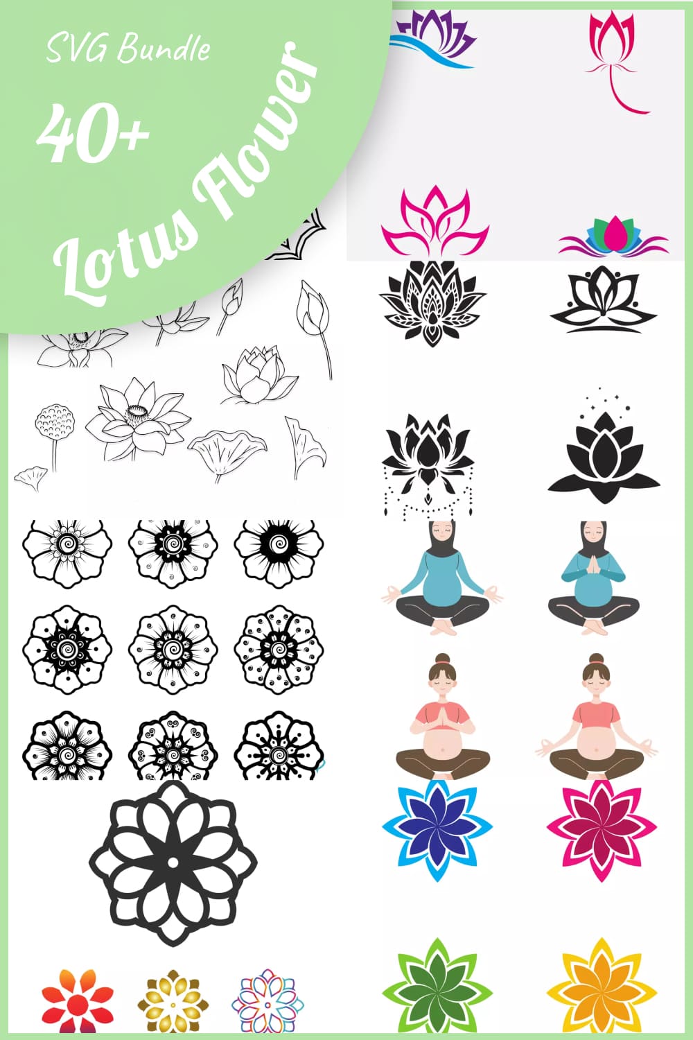 Lotus flower svg bundle, picture for Pinterest.