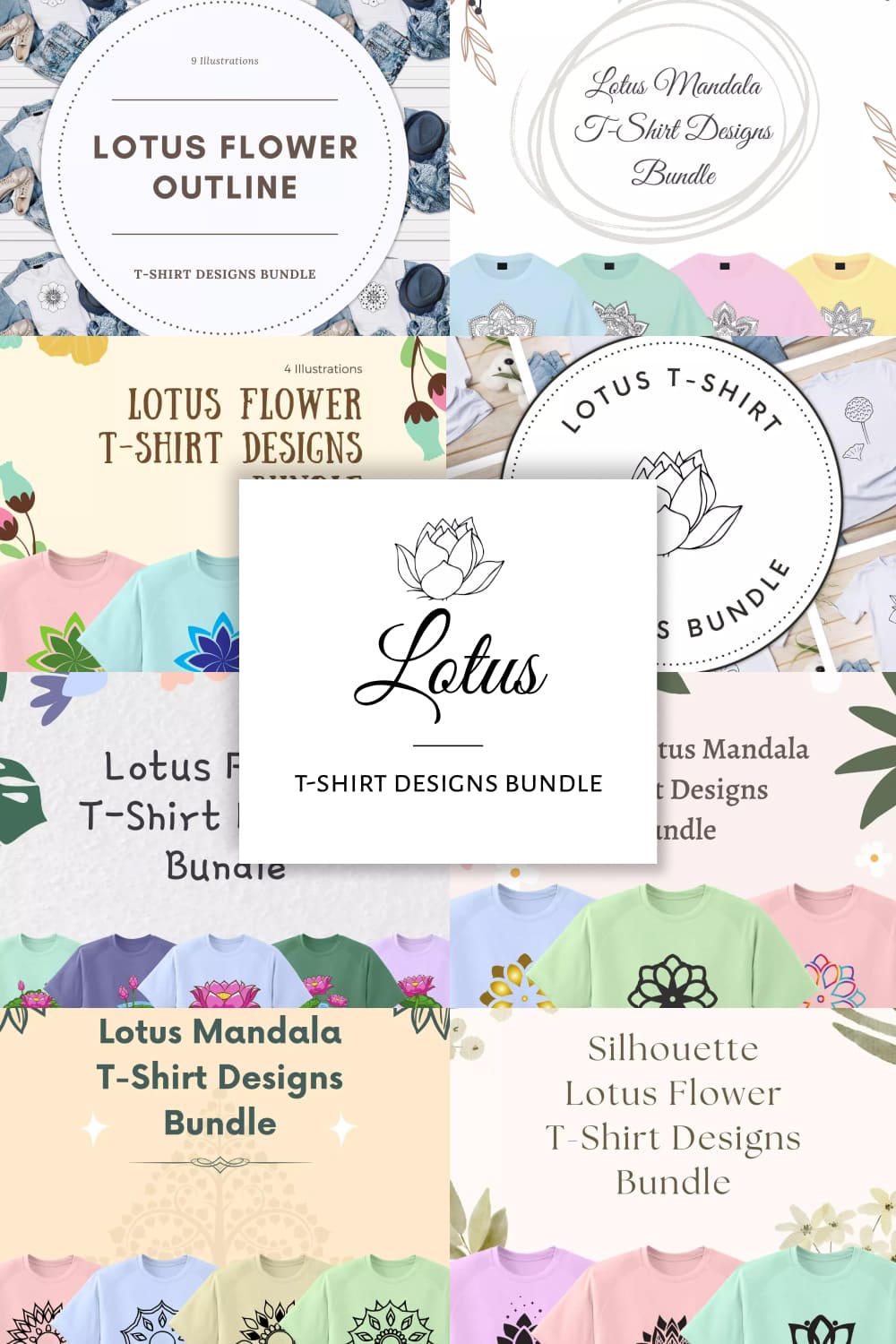Lotus t-shirt designs bundle, picture for Pinterest.
