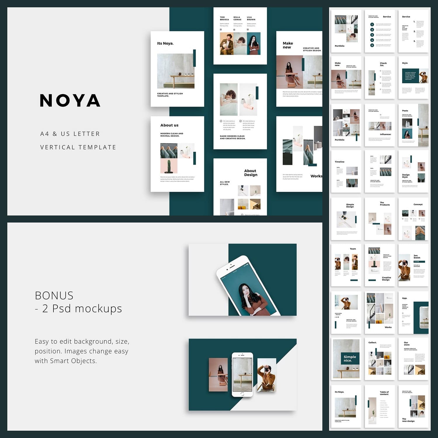 Noya - A4 & US Letter Vertical Template. Bonus - 2 Psd mockups.