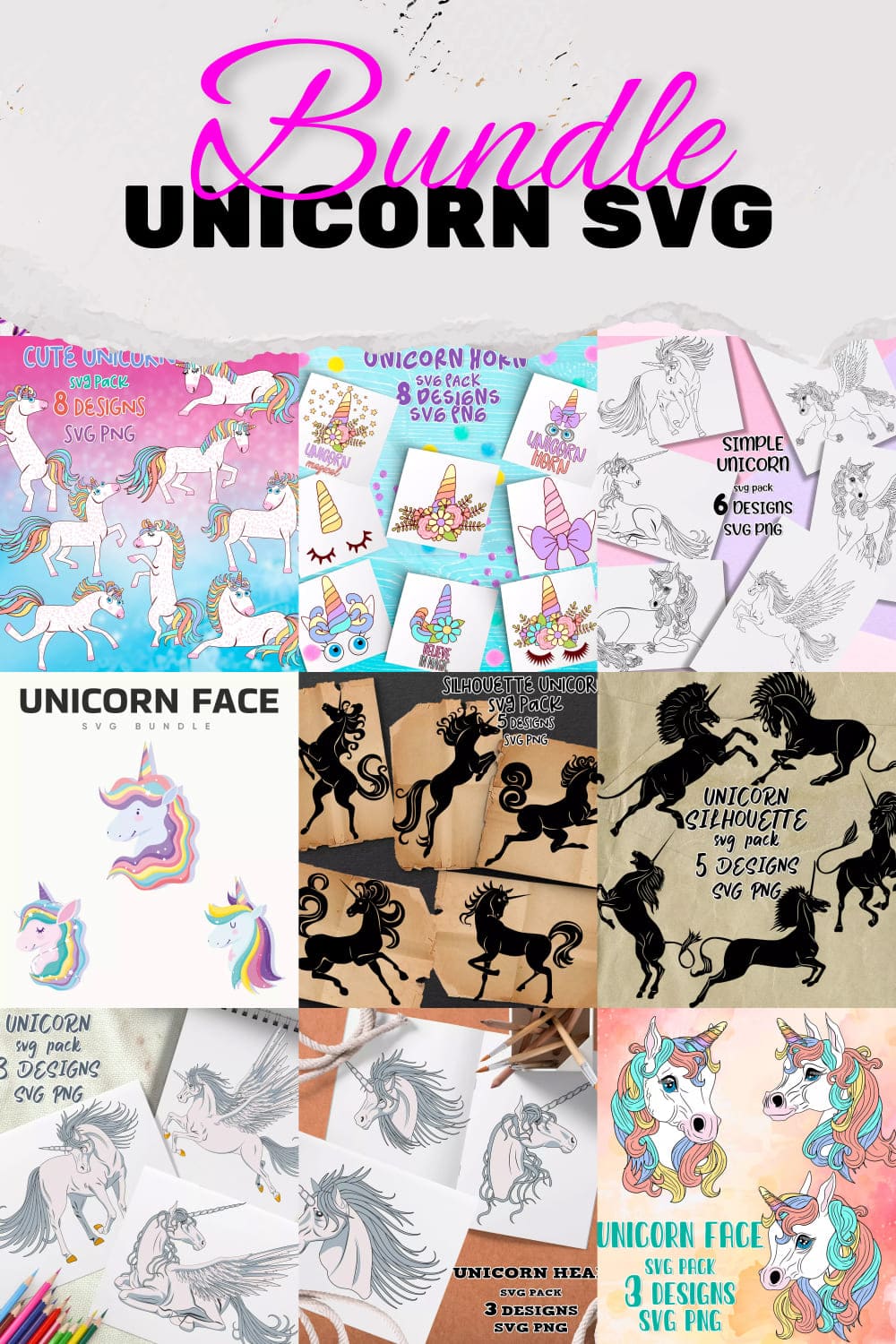 Unicorn svg bundle, picture for Pinterest.