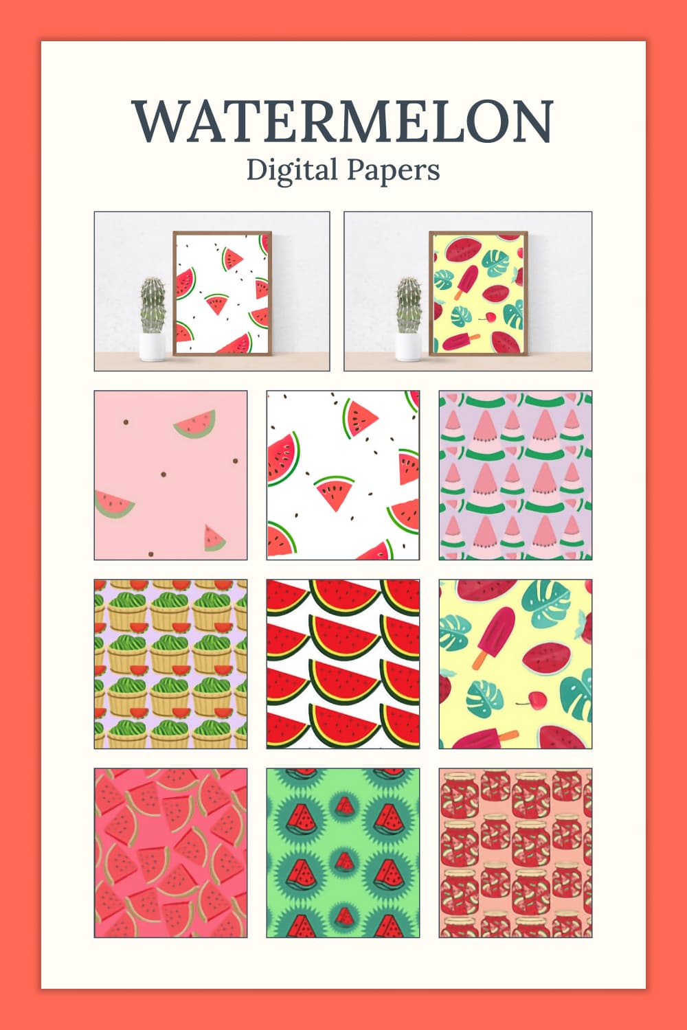 Pieces of watermelons are drawn on patterns.