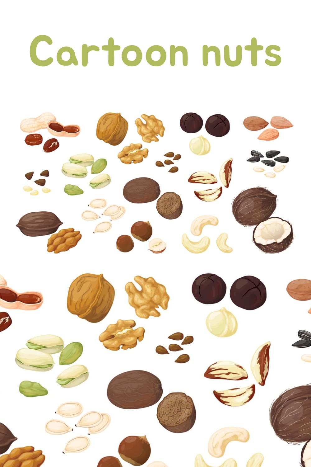 Nuts are drawn in a cartoon style.