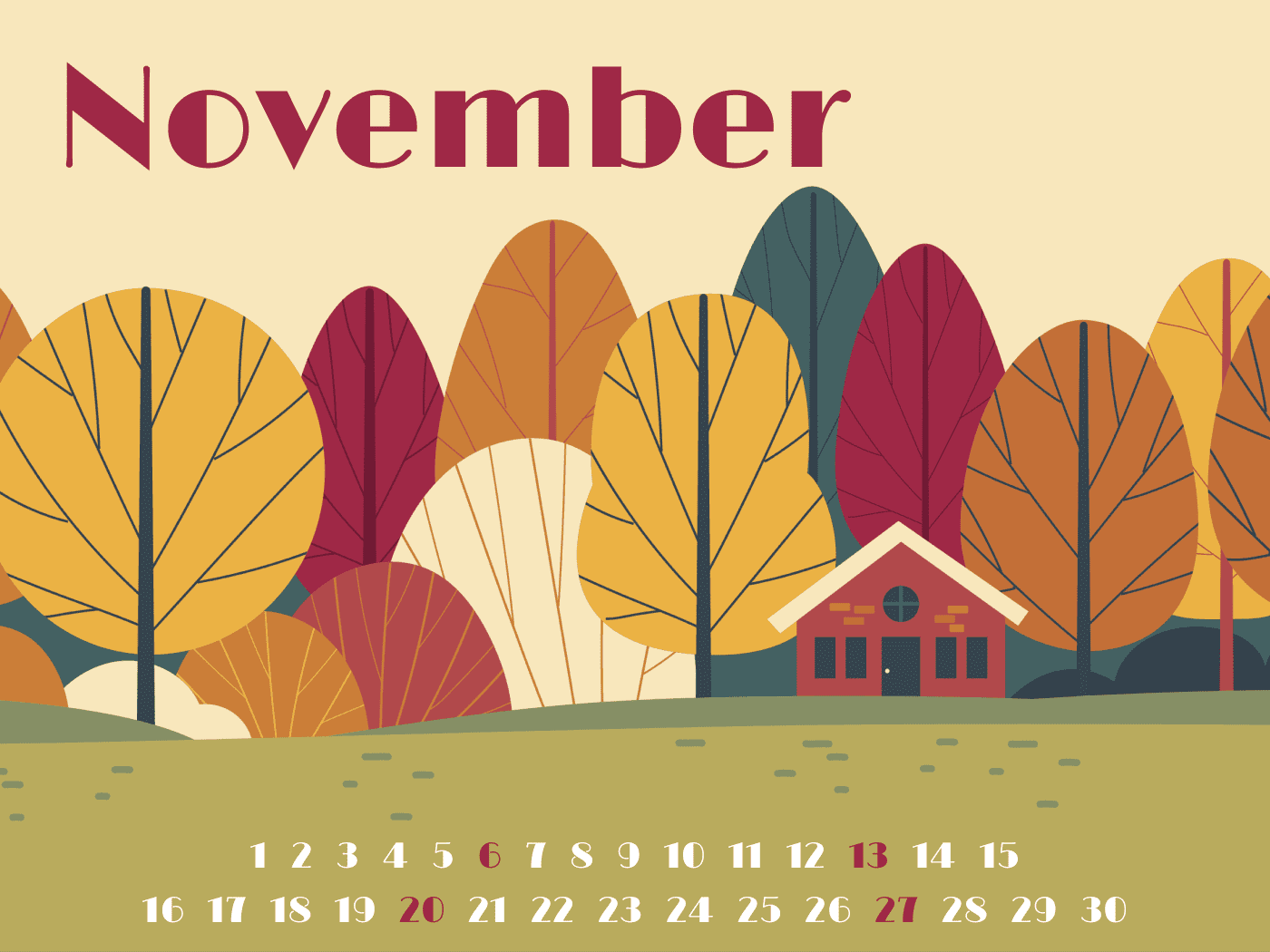 Free calendar for November close-up.