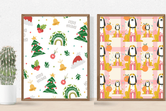 Two paintings with a Christmas design.