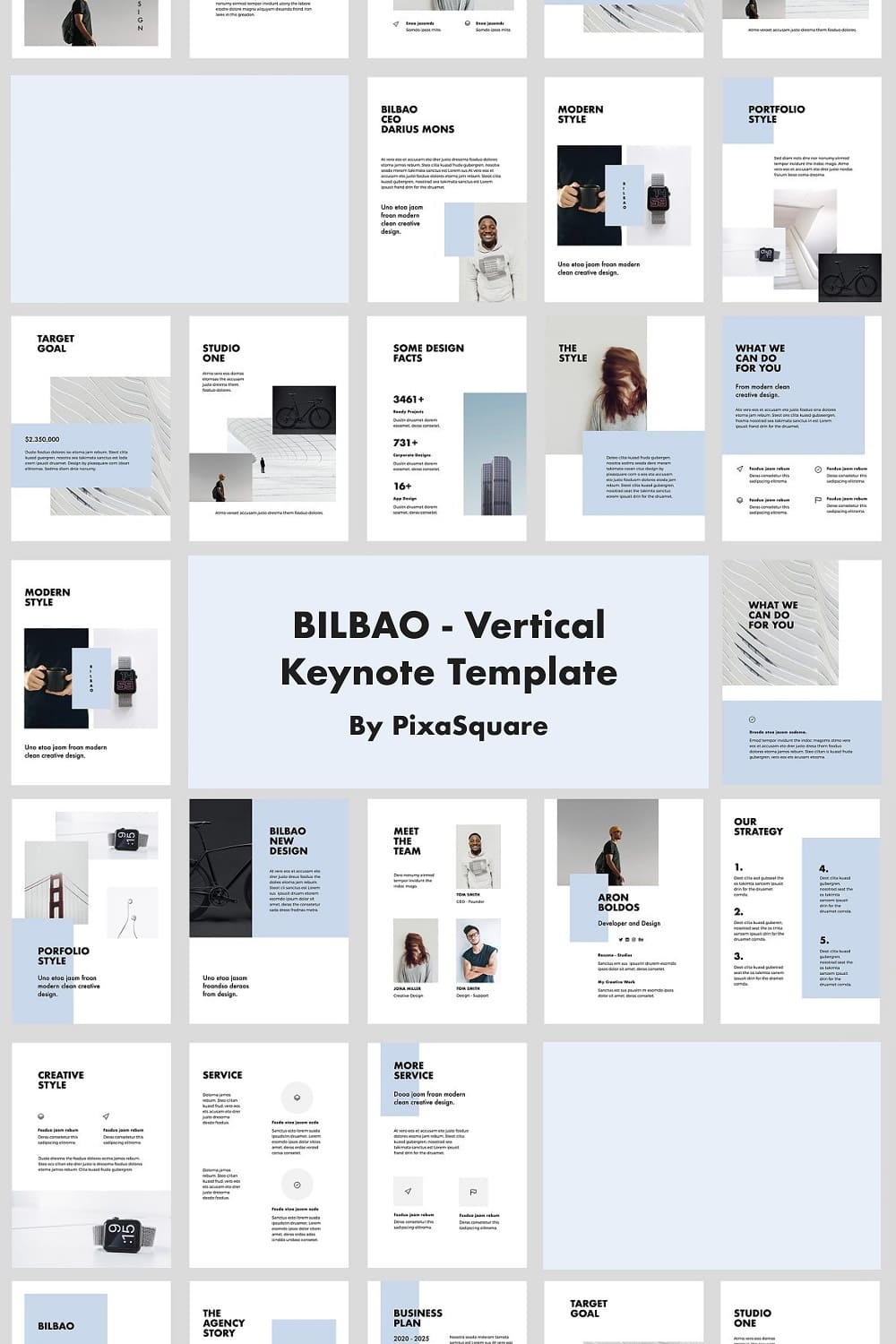 Bilbao - Vertical Keynote Template by PixaSquare, 28 slides.