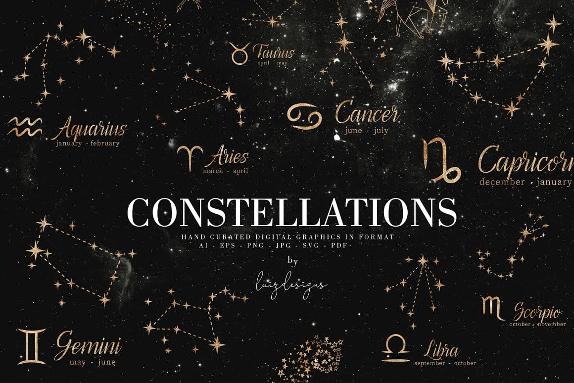 Big black picture with constellations.