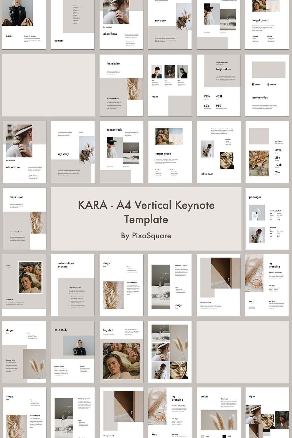 32 slides, Kara A4 vertical keynote template for Pinterest.
