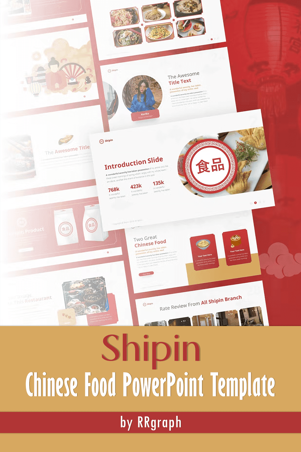 Shipin chinese food powerpoint template by RRgraph, picture for Pinterest.