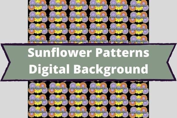 Sunflower seamless patterns, digital background graphics.