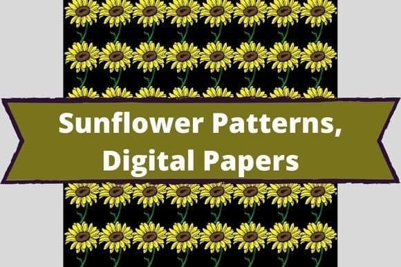 Sunflower patterns digital papers KDP graphics.