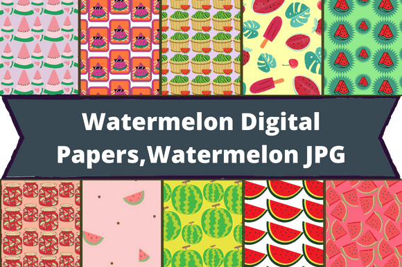 Whole watermelons and their pieces are drawn on the pattern.