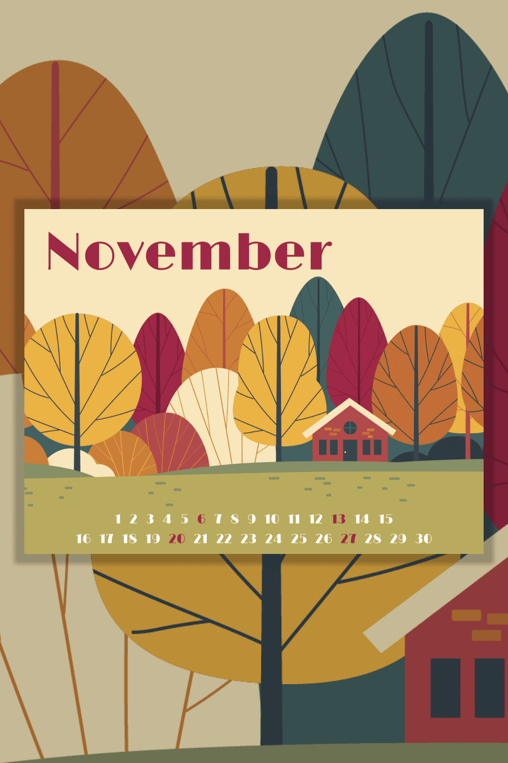 Free calendar for November for Pinterest.