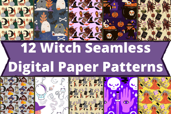 12 witch patterns depicting bones, ghosts and other evil forces.