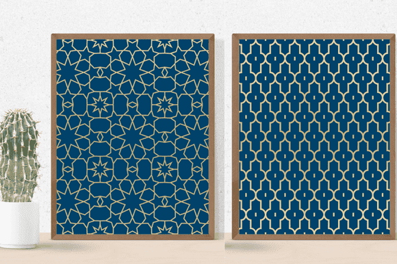 Two paintings with an elegant wedding pattern.