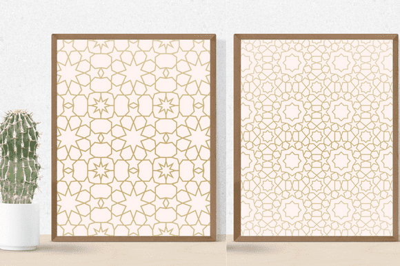 Two paintings with small patterns in a festive style.