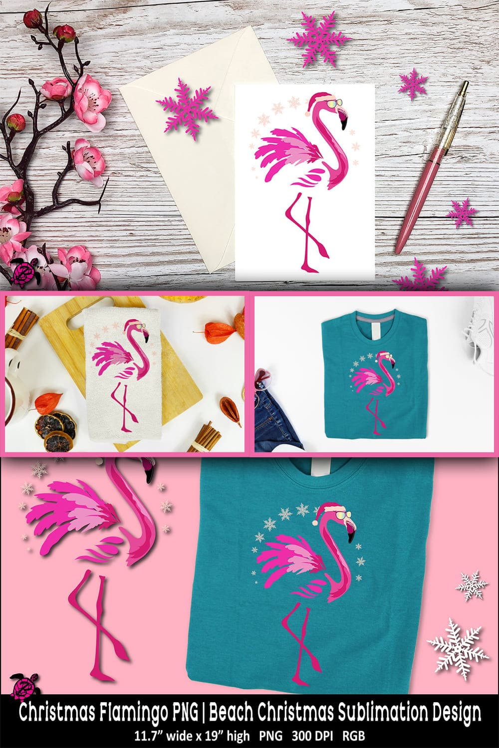 Christmas flamingo PNG beach christmas sublimation, picture for Pinterest 1000x1500.