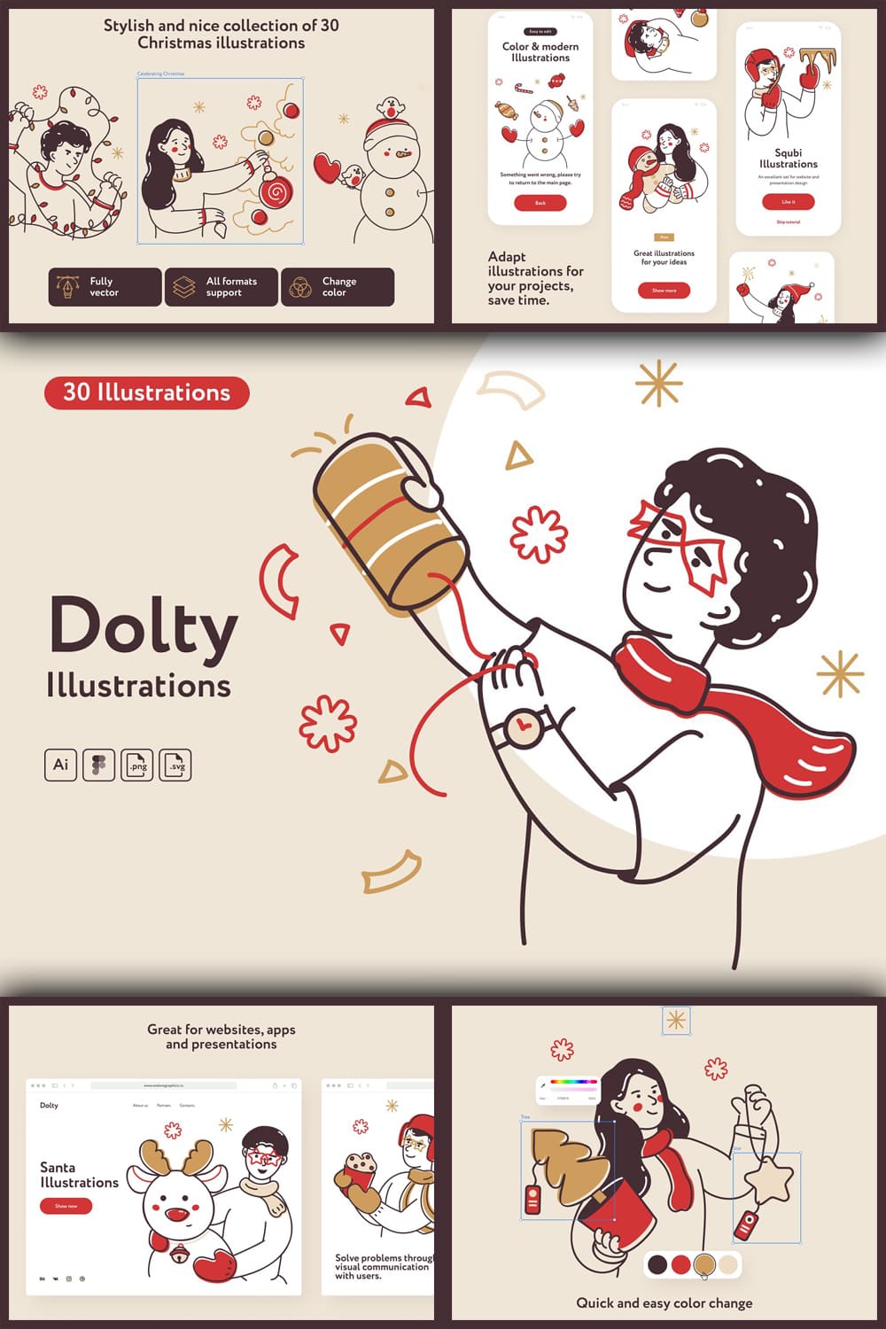 Dolty christmas illustrations, picture for Pinterest 1000x1500.