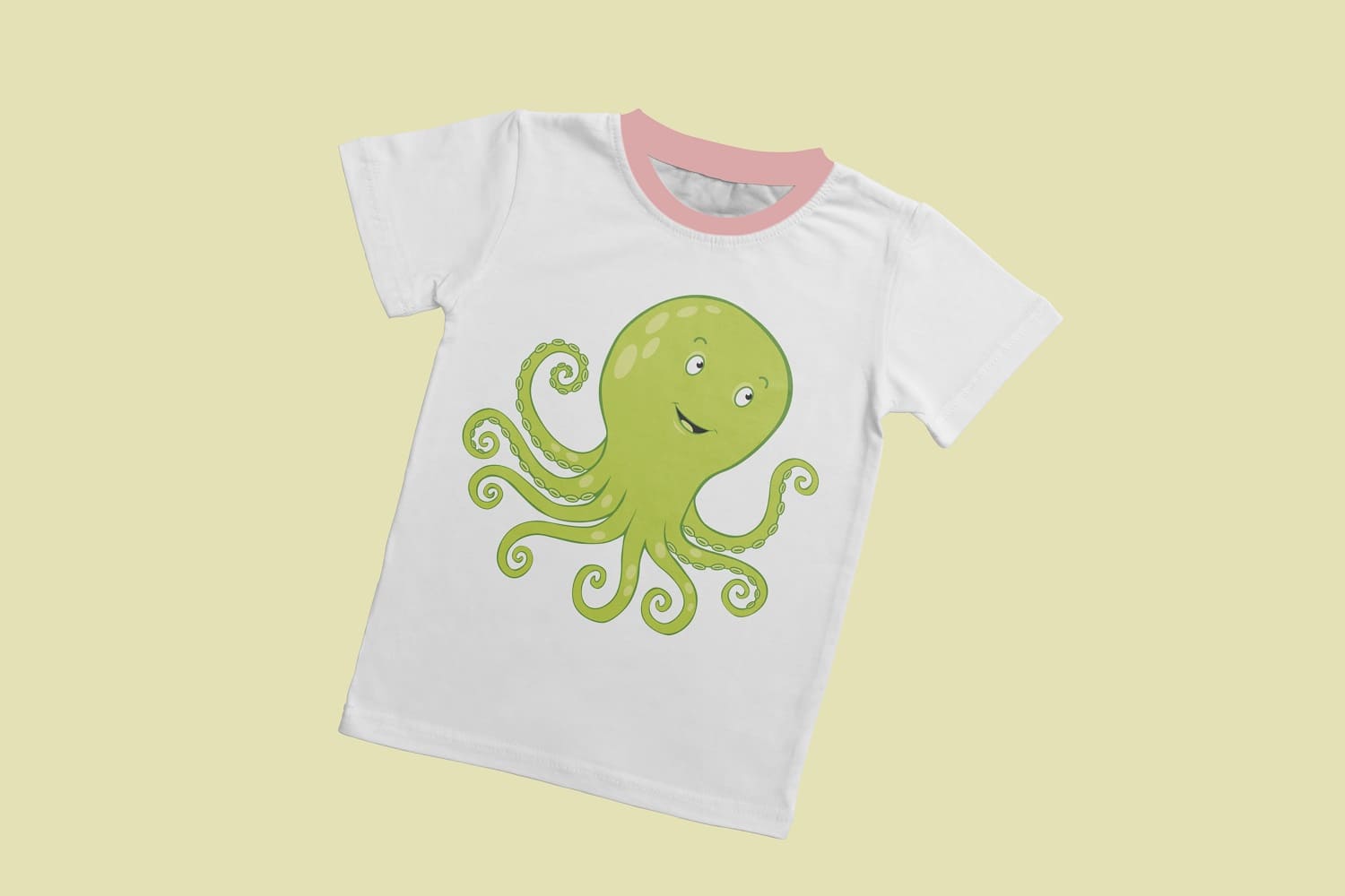 White T-shirt with cute green octopus design.