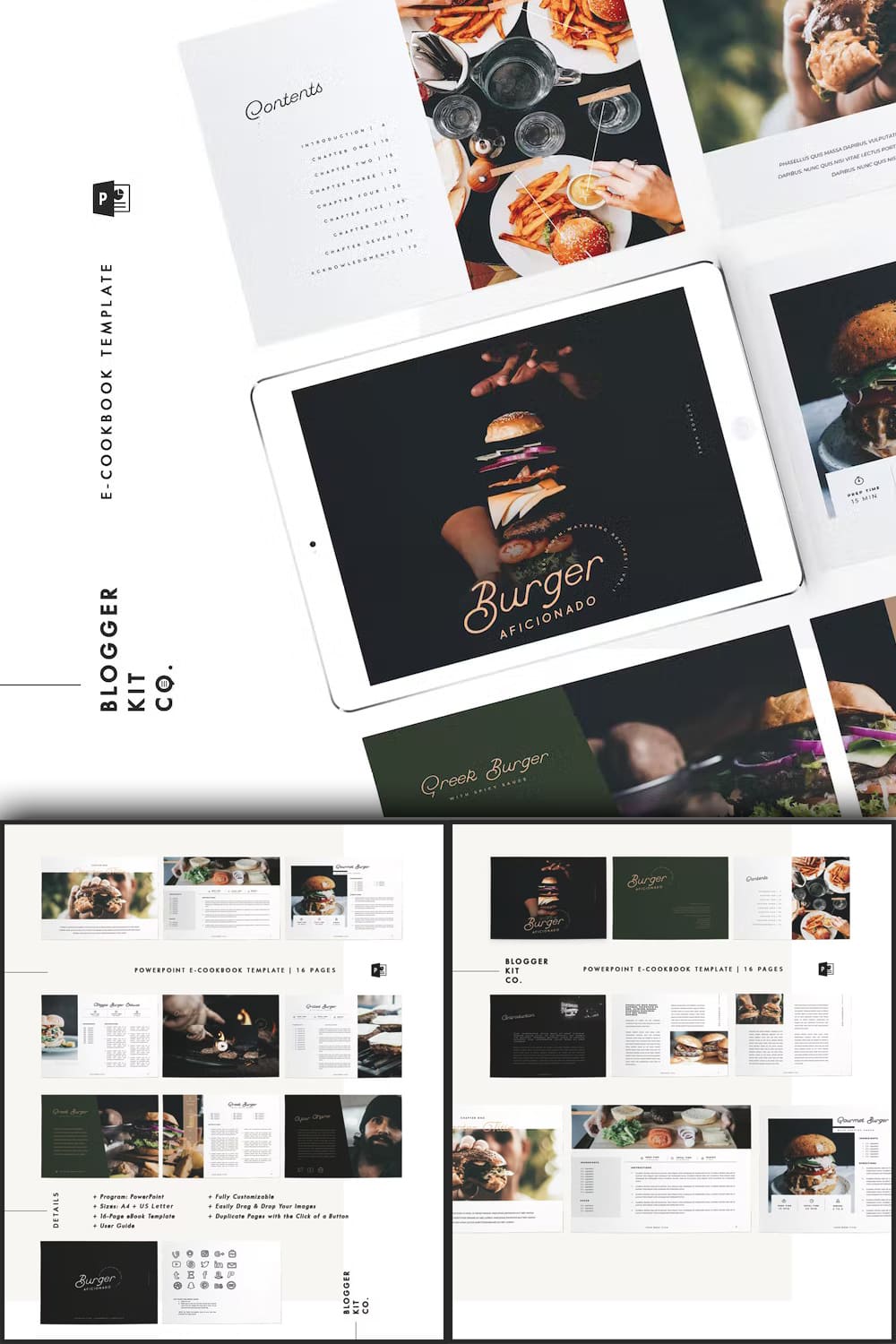 Ebook template cookbook 16 pages powerpoint, picture for Pinterest 1000x1500.