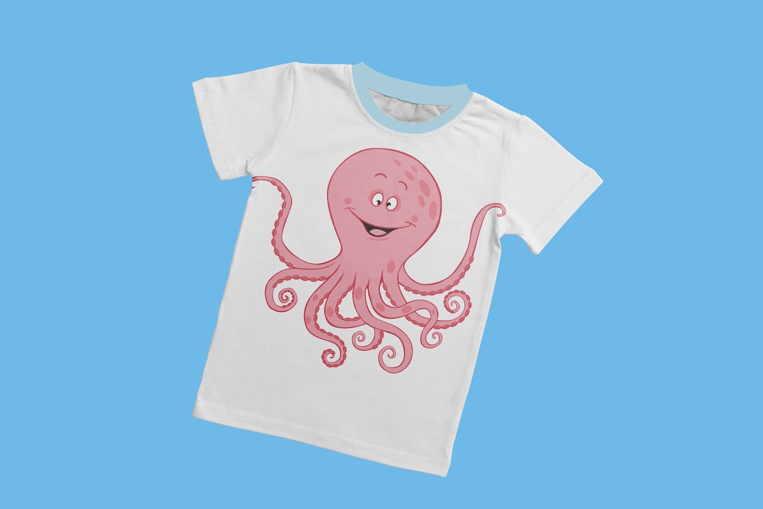 Funny octopus t-shirt design on a blue background.