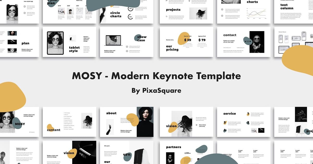 Mosy modern template for keynote, 24 slides.