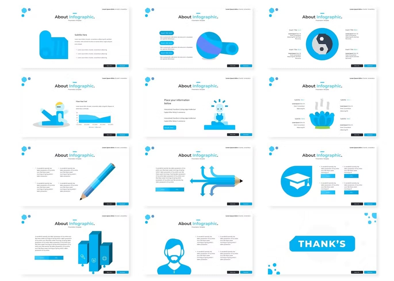 12 infographic slides Yoganiz PowerPoint template.