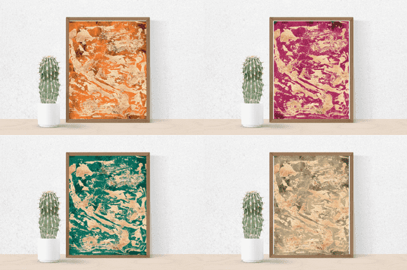 Four paintings with watercolor textures.