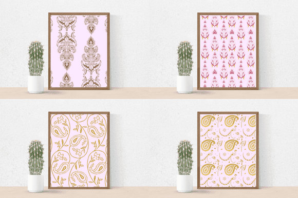 Four paintings for home design with a wedding pattern.
