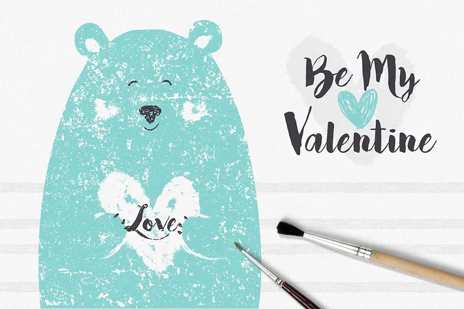 Be my Valentine, a big turquoise bear with a white heart in his hands.