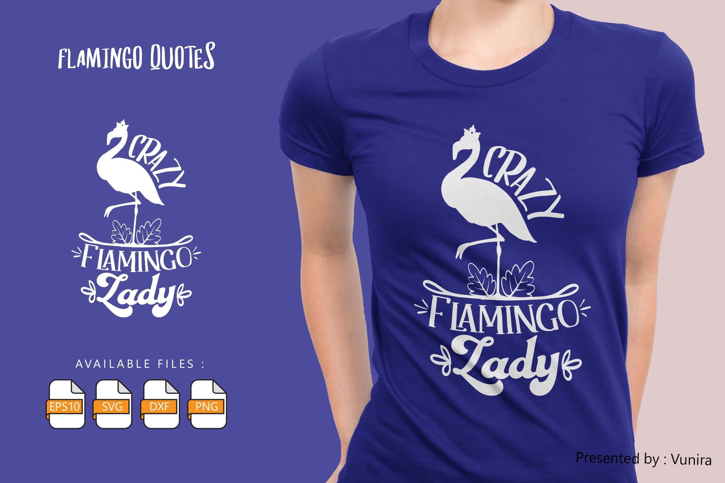 Crazy flamingo lady lettering quotes on blue background.