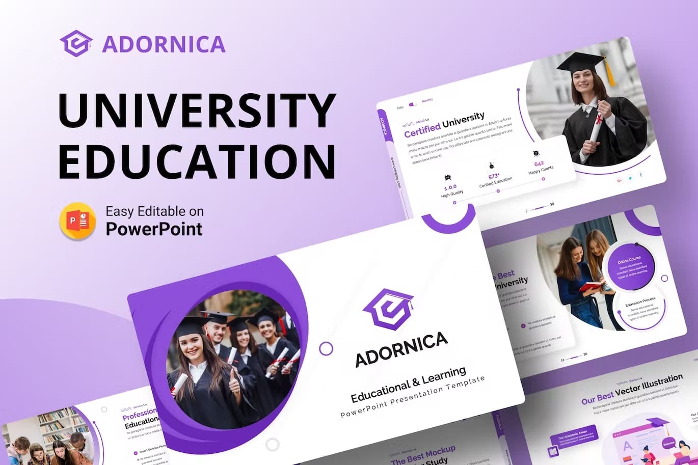 Six Slides Presentation of Adornica University Education, picture 1370 by 913 pixels.