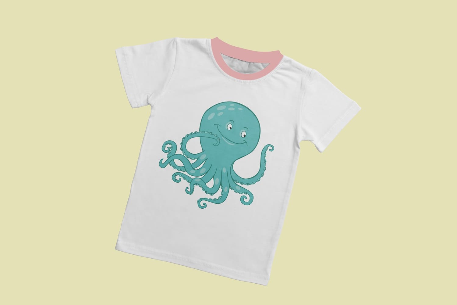 White T-shirt with a cute dark green octopus.