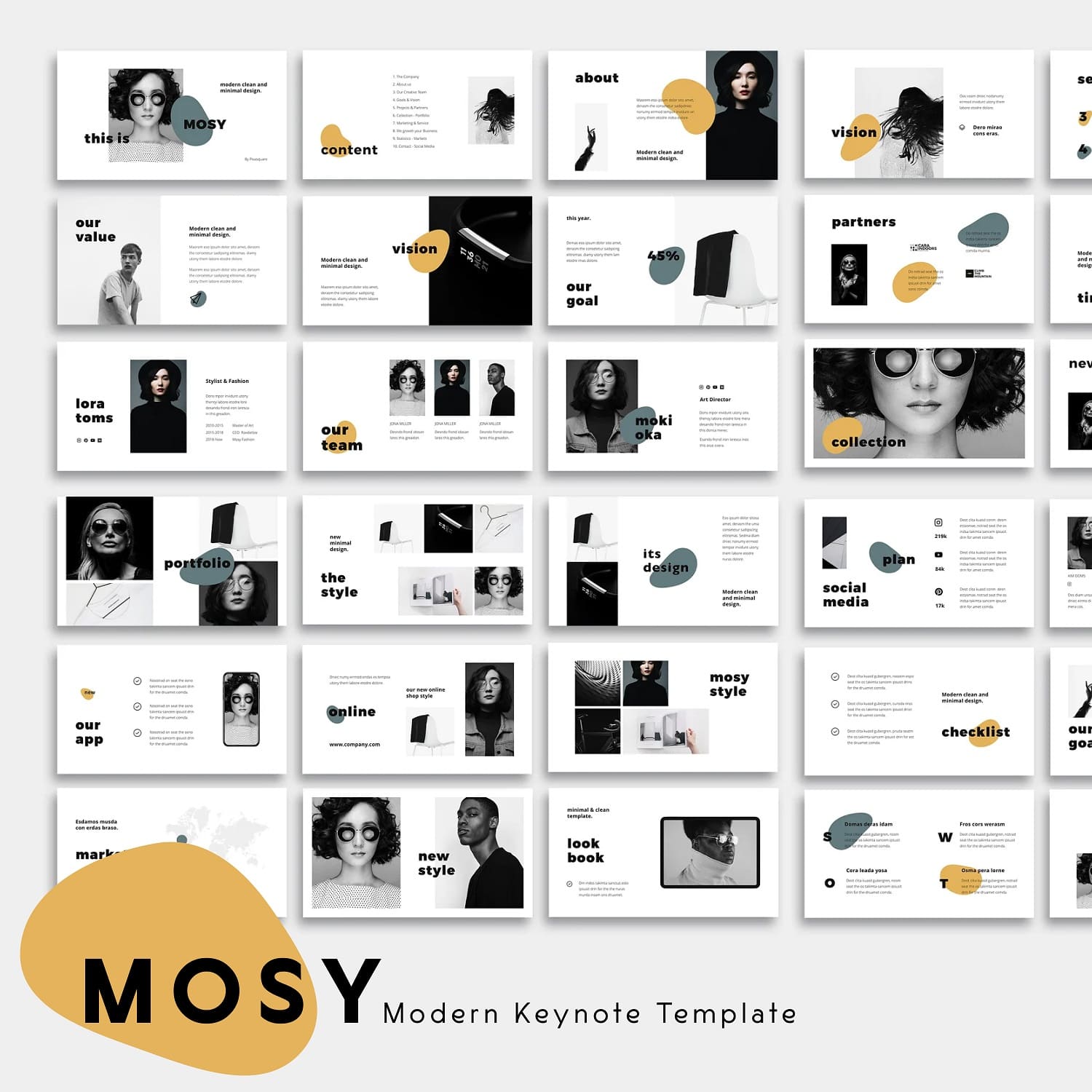 30 slides Mosy modern keynote template.