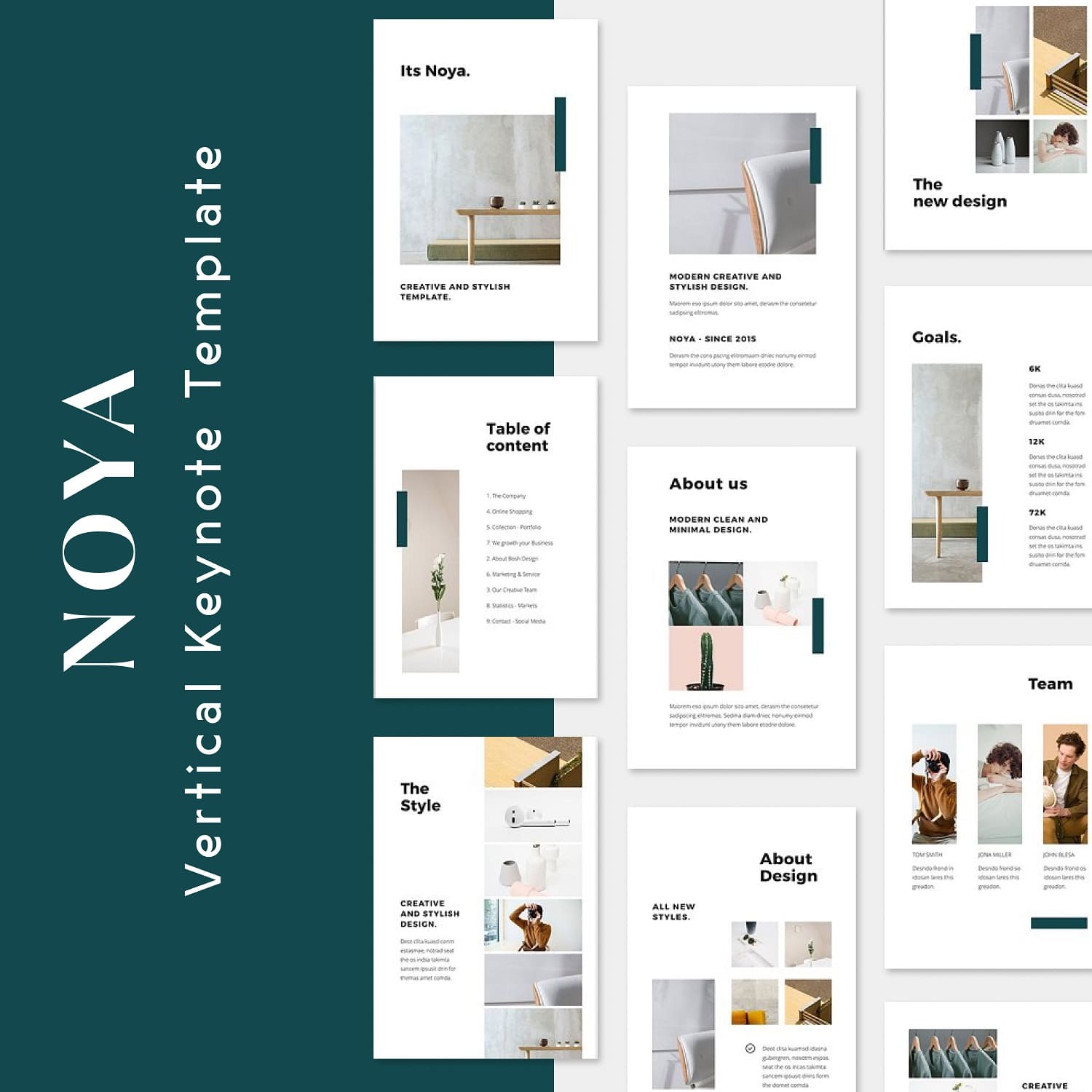 Keynote Noya vertical template with nine slides.