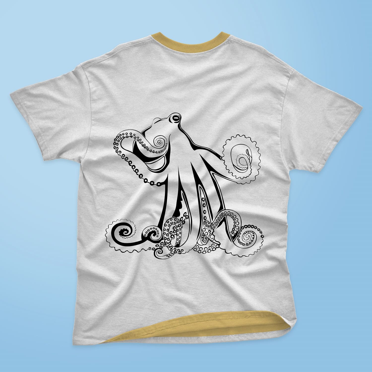 White T-shirt with a standing transparent octopus.