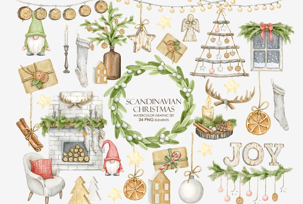 Watercolor rustic christmas clipart, picture 1160x782.
