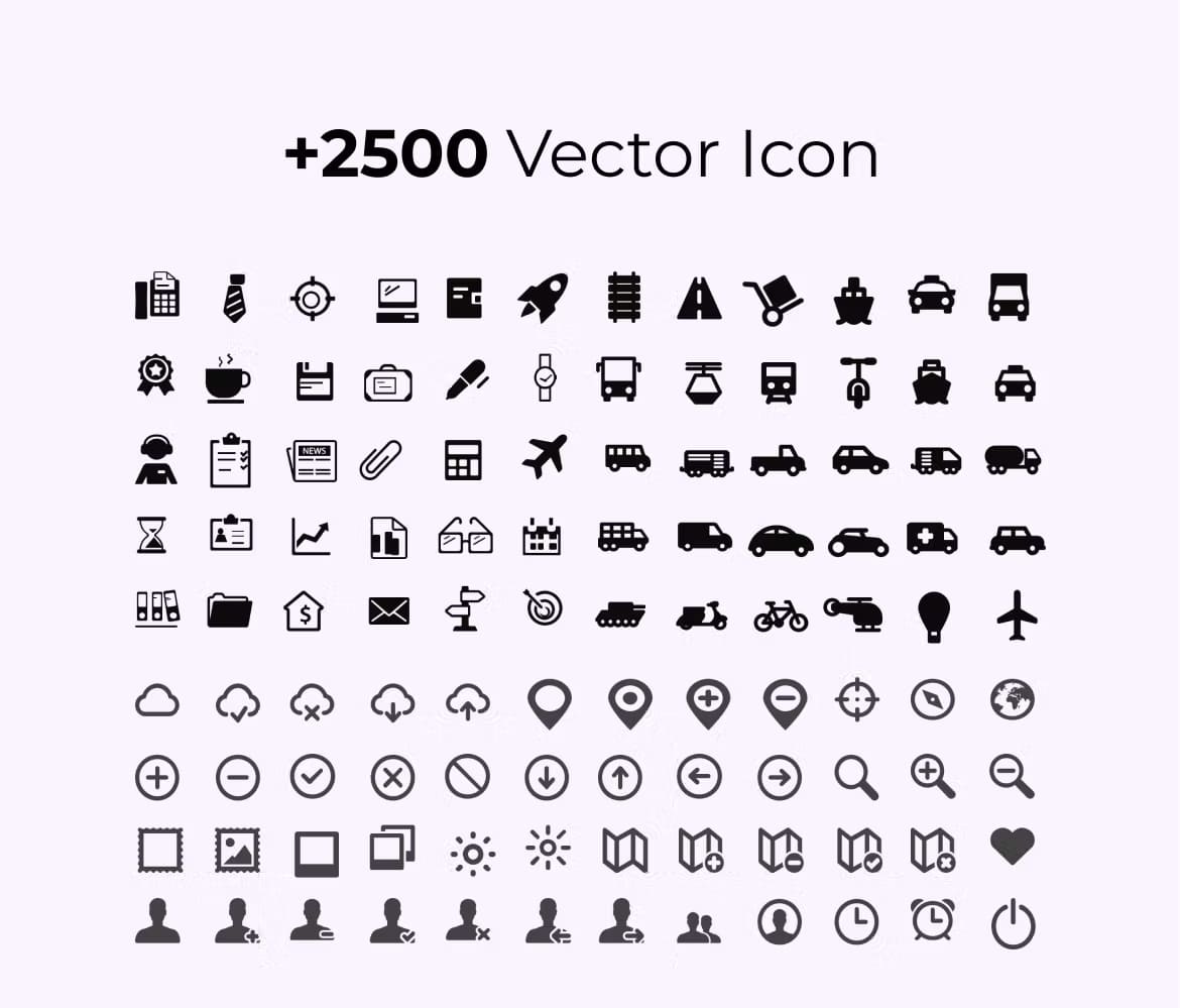 Title with icons: +2500 Vector Icon.