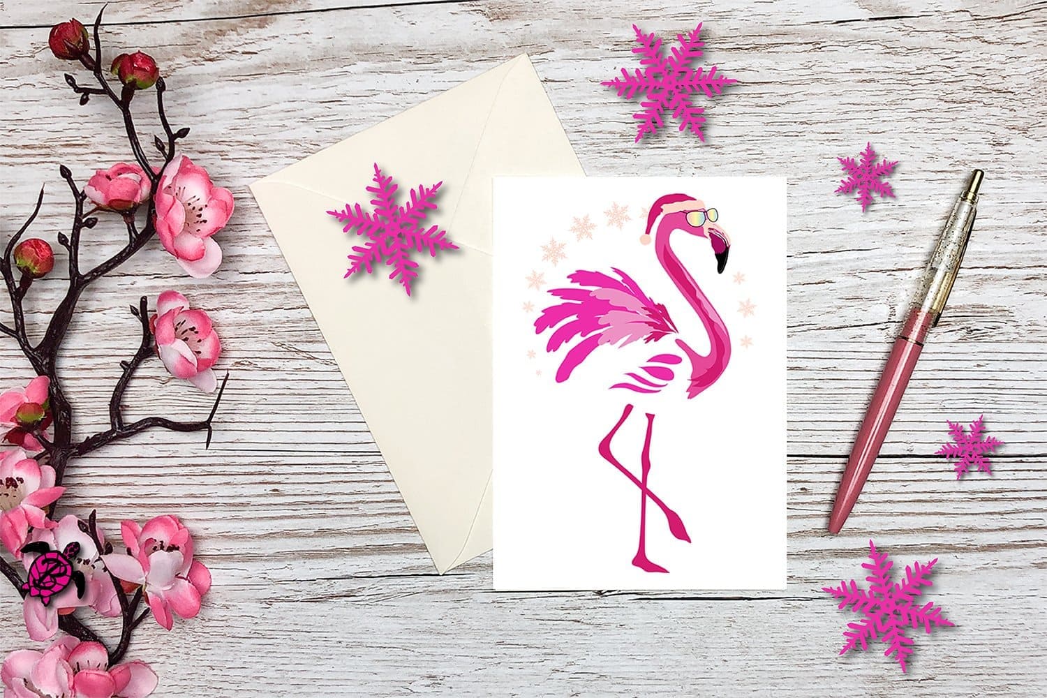 Christmas flamingo on card mockup use me.
