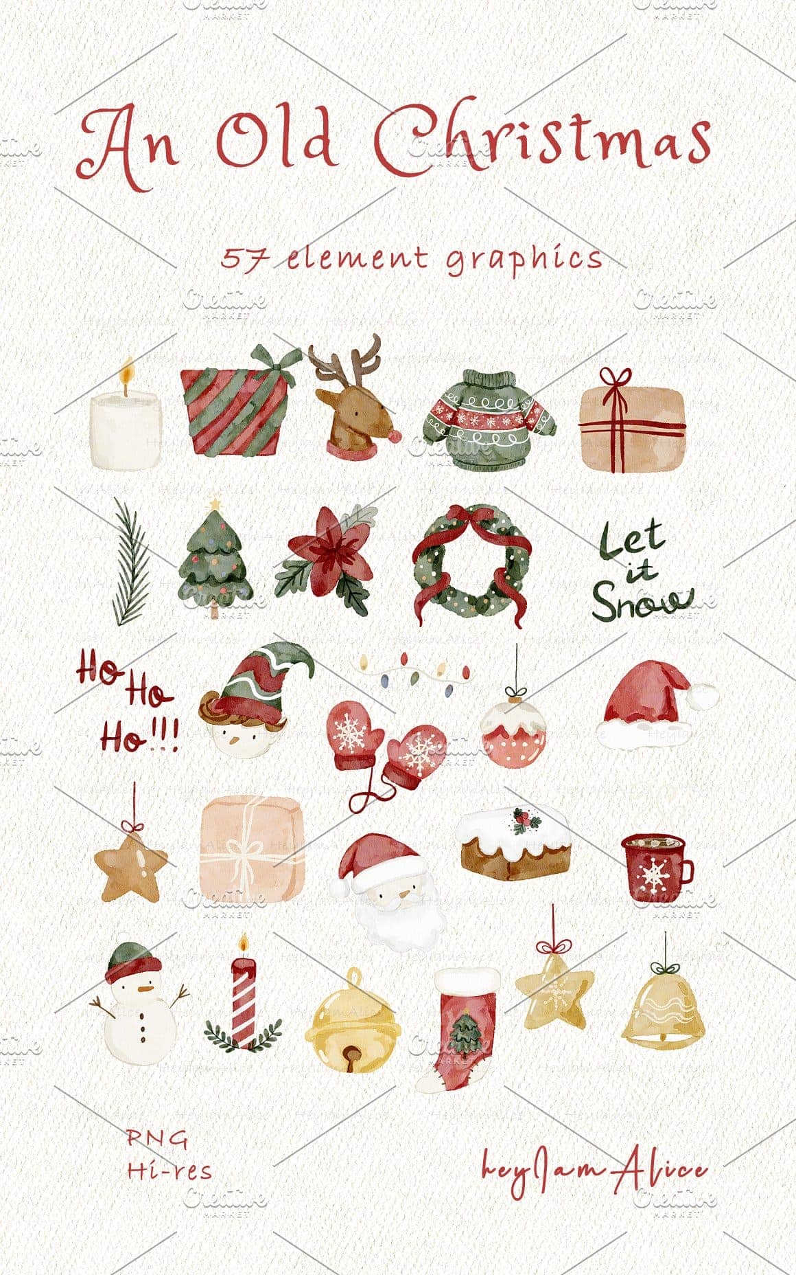 Title and inscription on picture: "An Old Christmas, 57 element graphics, Let it Snow".