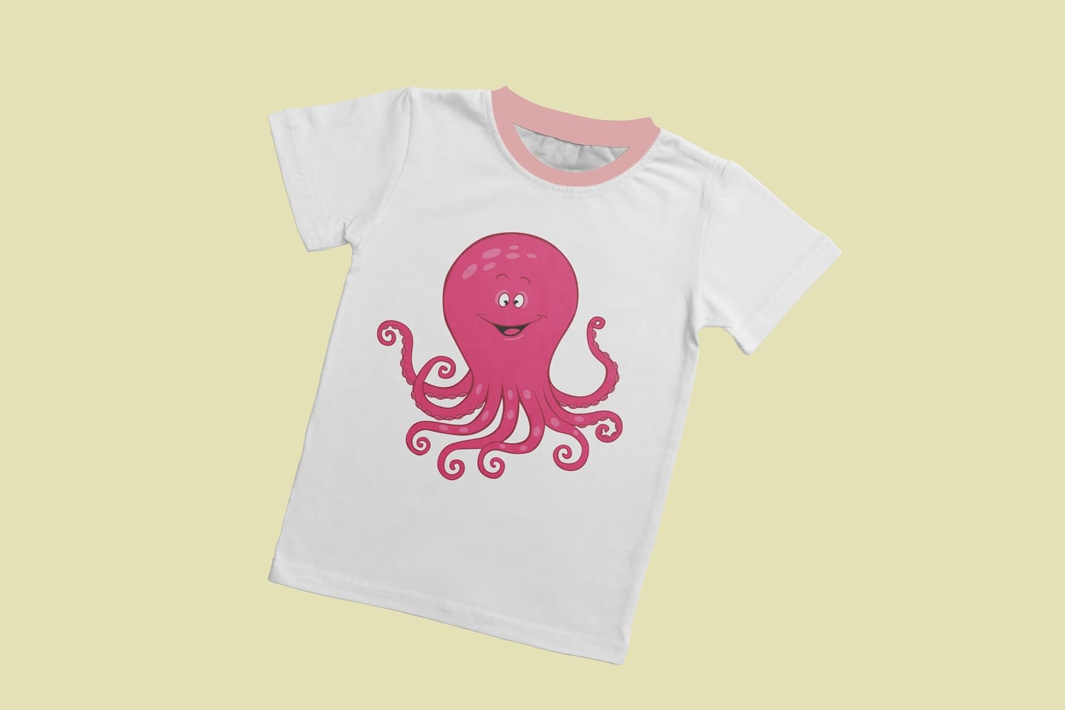 White T-shirt with a cute pink octopus.