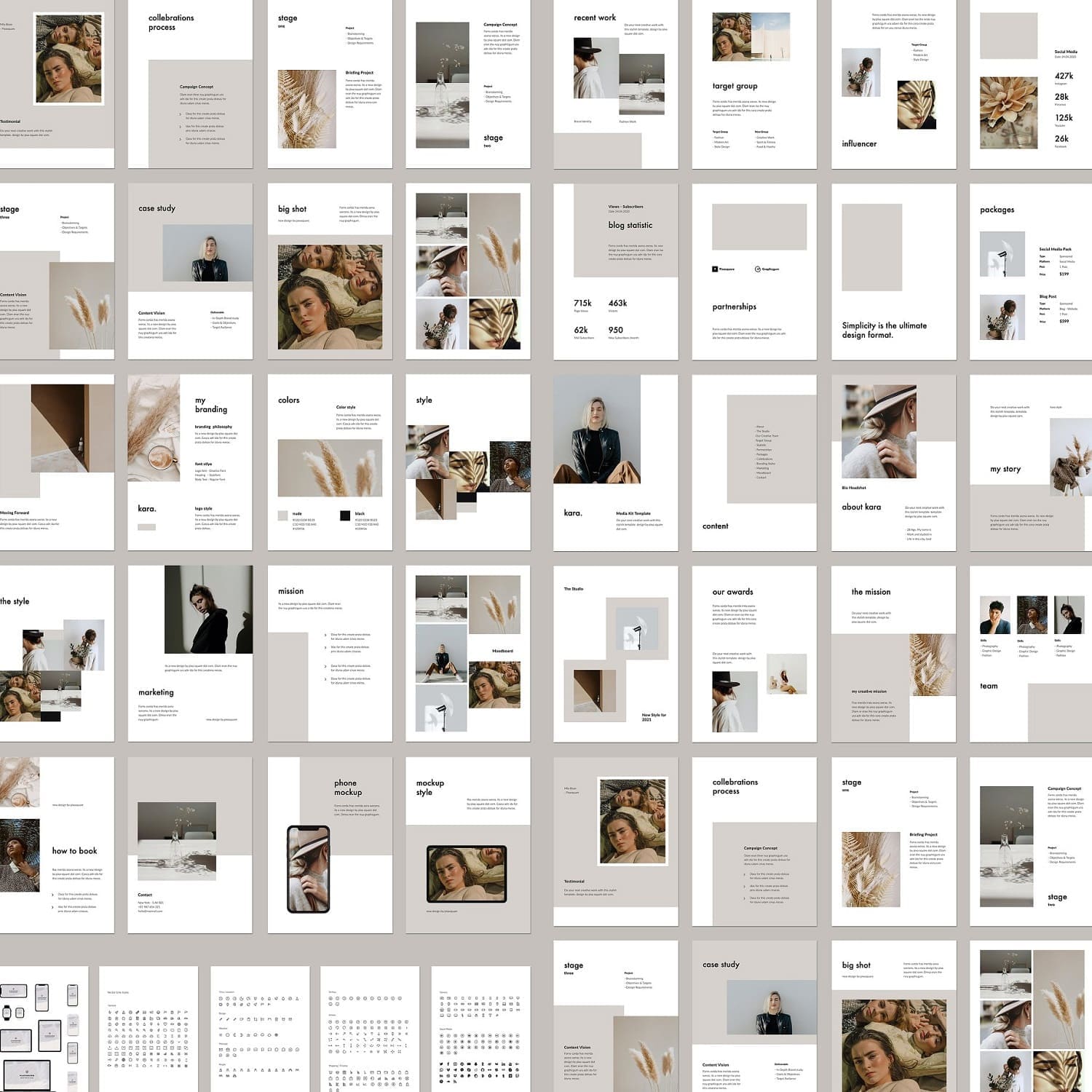 48 slides in six rows, Kara A4 vertical keynote template.